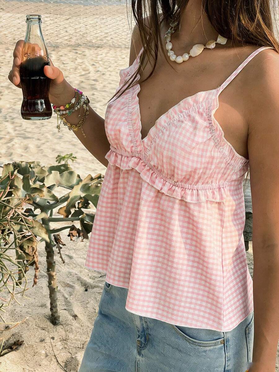 Jouncy Top de tirantes a rayas casual para el verano - Rosa - Ver 1