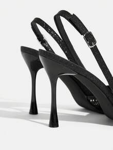 CUCCOO TILAWA Giày nữ mùa xuân hè màu đen kiểu dáng mới, mũi nhọn, gót cao, đính đá, gợi cảm, thời trang, lộng lẫy, thích hợp cho tiệc tùng, hộp đêm, câu lạc bộ đêm, giày cao gót quai hậu. - màu đen - Xem 5