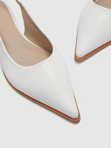 CUCCOO BIZCHIC 女鞋尖头平底白色后跟带袢带凉鞋，日常简约百搭通勤舒适工作购物女鞋 - 白色皮料 - 查看 4