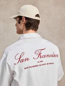 Courvante 常规版型男士白色宽松印花短款宽松衬衫，适合日常穿着 - 白色 - 查看 5