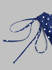 Sweetra Áo camisole nữ cỡ lớn kiểu retro thanh lịch chấm bi Pháp, dây thắt nơ, eo thon, thích hợp cho các lễ hội âm nhạc, kỳ nghỉ và mặc hàng ngày. - Màu xanh hải quân - Xem 3