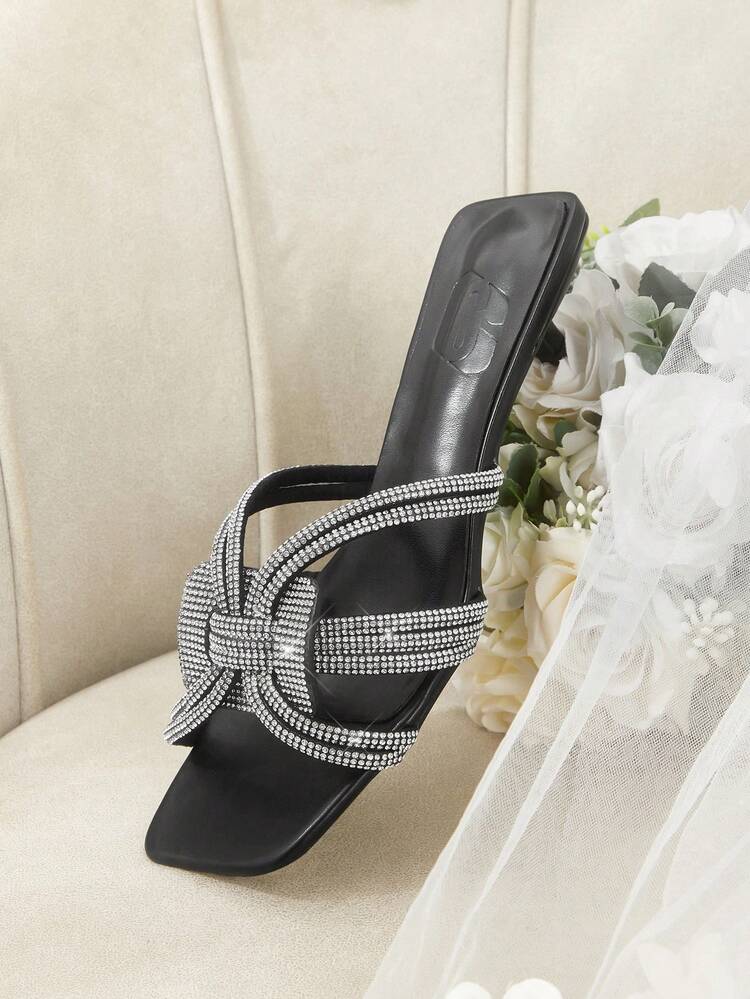 CUCCOO HITCHD Black Rhinestone French Square Toe Kitten Heel Temperament Banquet Ladies High Heel Sandals Summer Shoes