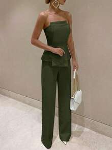 Firerie Summer Army Green Elegant Party Asymmetrical Strapless High-Waisted Jumpsuit,Refined Minimalist Chic For Weddings,Festivals & Dates - Army Green - View 2
