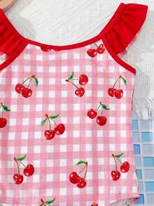 SHEIN 女婴休闲可爱美人鱼印花吊带泳衣，适合夏季穿着 - 彩色 - 查看 7