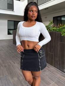 Tyla Gomez Áo len cổ tròn trơn, áo dài tay cho mùa thu/đông - trắng - Xem 1