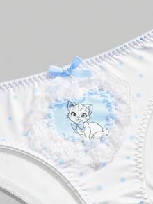 ROMWE Kawaii Quần lót hình trái tim chấm bi dễ thương có nơ - Màu xanh nhạt - Xem 2