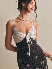 Poéselle 女士波点花卉印花系带优雅连衣裙 - 彩色 - 查看 3