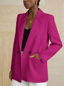 Aveloria Modichic Women's Business Style Solid Color Double-Breasted Blazer Jacket For Commuting, Autumn  - Rose Red - View 6