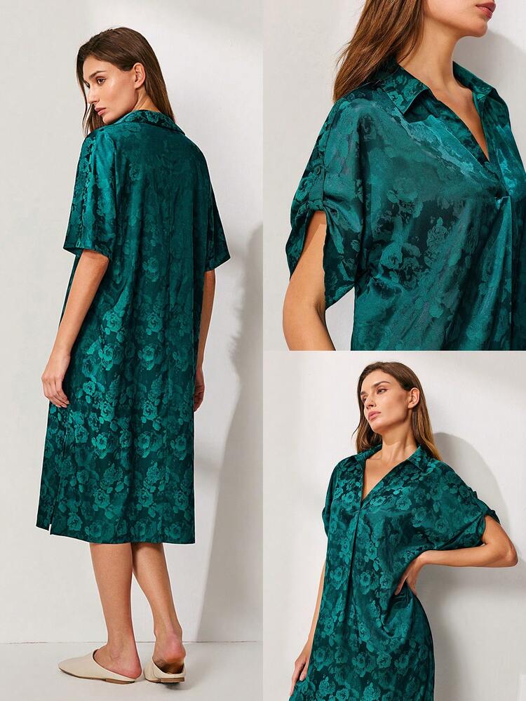 Women's Green Satin Sleep Dress