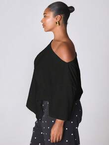 MUSERA 单肩侧缝收腰T恤，新年可爱性感外出晚宴派对点缀夏季 - 黑色 - 查看 3