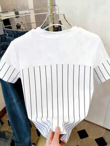 Resyla Áo thun nữ cổ tròn in hình quả anh đào bán chạy nhất, phối sọc kỹ thuật số, kiểu dáng thời trang thường ngày, phù hợp cho cả mặc hàng ngày và dự tiệc. - trắng - Xem 2