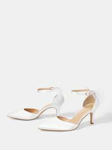 CUCCOO HITCHD White Mesh Bow Pointed Toe High Heel Party Shoes For Women - White - View 3