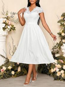 SHEIN Lady Elegant White Dress For Women,Summer Wedding Guest Dress,Luxury Formal Evening Dresses For Ladies Weddings & Events,Graduation Ceremony Party Outfits - White - View 3