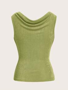 SHEIN ICON 女士纯色简约圆领无袖背心 - 軍綠色 - 查看 2