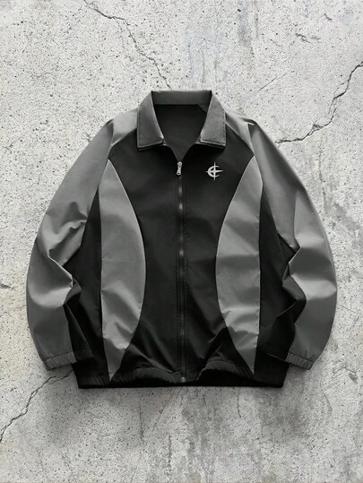 EVRINFINITE 男士印花运动户外防风夹克，适合日常穿着、户外活动、健身、休闲、上学、聚会、音乐节等场合。可作为礼物送给朋友和男友。男士立领拉链夹克，拼接夹克，赛车夹克/户外防风夹克，复古风，秋季必备。