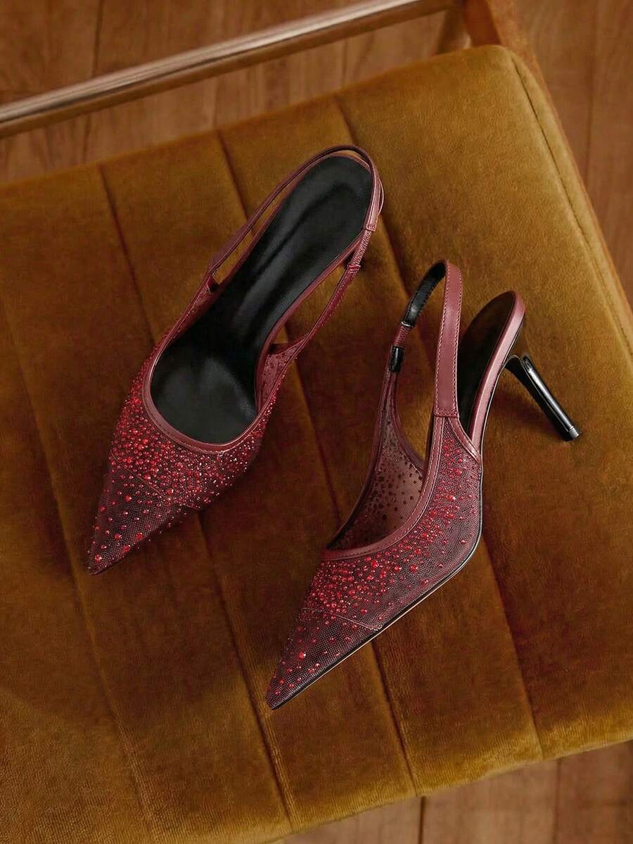 休闲尖头女式高跟鞋，时尚镂空户外派对，优雅细高跟