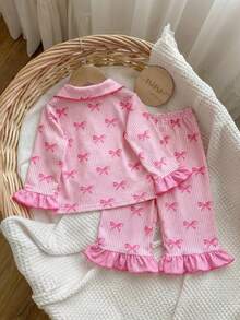 Dozemod Set Piyama Rajut Lembut Lengan Panjang dan Celana, Motif Pita Minimalis Manis untuk Bayi Perempuan, 2 Potong, untuk Bayi Perempuan - MultiWarna - View 7