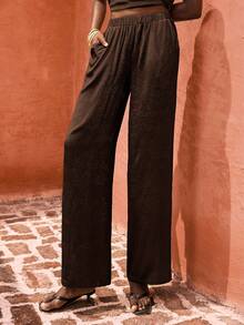 Maija Women's Solid Color Mandarin Collar Sleeveless Backless 2 Pieces Set, Fashionable For Summer - Brown - View 6