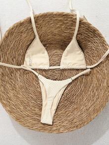 Swim Vcay 2026 Spring/Summer Spaghetti Strap Textured Apricot Fabric Non-Padded V-Shape Triangle Cup Cotton Side High-Cut Tie-Side Bikini Women's Swimsuit 2 Pieces Set, Sweet Vacation - Apricot - View 2