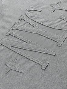 Manfinity Roghcode Set di magliette casual alla moda da uomo, con marchio e ricamo di lettere, confortevoli - Grigio - Visualizzare 3