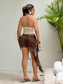 Maria Perezxox Vintage Punk-Style Metal Waist Belt With Asymmetrical Mesh Splice, Low Waist Mini Skirt - Brown - View 2
