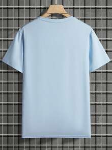 Manfinity Homme 男士圆领短袖休闲T恤，夏季日常穿着百搭 - 天藍色 - 查看 2