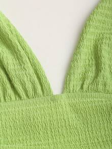 Sweetra 美式性感风格深V领露背设计金属扣点缀夏季清新绿色系亮丽海滩度假不对称下摆设计纯假日女士短裙 - 綠色 - 查看 5