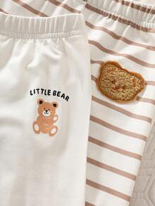 SHEIN 新生儿可爱休闲黄色小熊、粉色小猫、白色兔子连体裤，女宝宝套装 - 棕色 - 查看 5