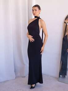 Andrea Bello Váy yếm hở lưng màu đỏ trơn dành cho nữ, thích hợp cho các buổi hẹn hò, tiệc Giáng sinh, sự kiện buổi tối - màu đen - Xem 5