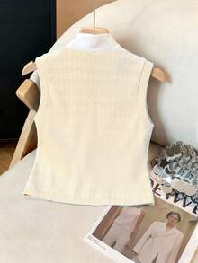 SHEIN LUNE 女士夏季休闲通勤纽扣装饰扭领吊带背心 - 淡黃色 - 查看 2