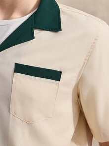 Courvante Áo sơ mi nam cổ tương phản không có áo phông cho mùa hè - màu xanh lá - Xem 5