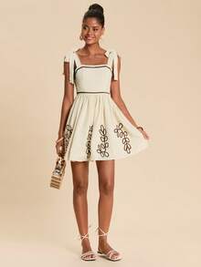 Travachic 撞色刺绣连衣裙、度假装、波西米亚风、乡村音乐会装、节日庆典装、女士沙滩装、女士夏季装、复古富贵风、毕业礼服、夏季阳光连衣裙、女士生日礼服、波西米亚优雅碎花白色休闲夏季度假装、休闲优雅女士度假装、亮片女士嘉年华、情人节、婚礼派对、音乐节装 - 杏色 - 查看 9