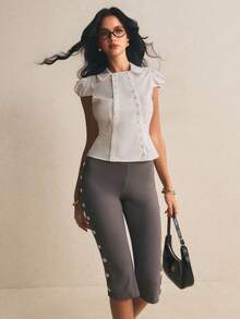 Poéselle 女士休闲侧扣裤 - 灰色 - 查看 3