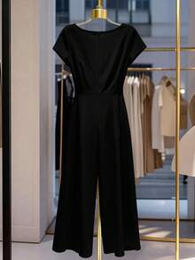 GlowEve CURVE White Elegant Commuter Comfortable Plus Size Jumpsuit - Black - View 2