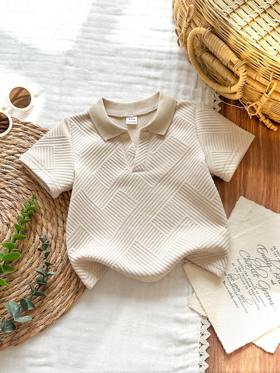 SHEIN Baby Boy Casual Comfortable Versatile All-Match Pullover Top, Unique Textured Fabric - Apricot - View 1