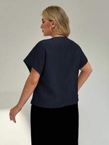 Auralis Chemise polyvalente pour le port quotidien, col V, grande taille pour femmes - Bleu marine - Voir 2