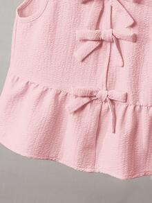 SHEIN Chemise sans manches décontractée minimaliste de couleur unie pour jeunes filles avec décoration de nœud - Rose bonbon - Voir 5