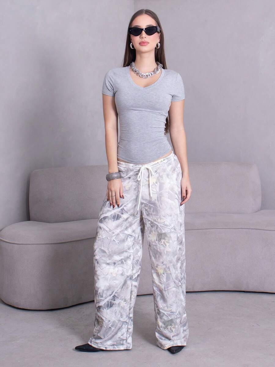 Duda Rubert 印花针织女式阔腿运动裤，休闲时尚，适合夏季 - 彩色 - 查看 1