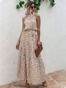 Breezaya Đầm Maxi In Nhiều Lớp Viền Thắt Lưng Halter Trang Phục Đi Biển Cho Nữ - trắng - Xem 7