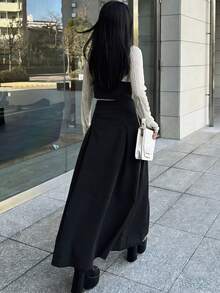 女士宽松吊带背心和A字裙两件套家居服套装 - 黑色 - 查看 5