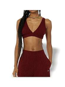Alo Yoga Bra RIBBED TAKE COMFORT Sweat Absorption Breathable Lightweight Soft Stretch Easy To Wash Yoga Gym Women Deep Red W9454R - CRANBERRY - 深紅色 - 查看 3