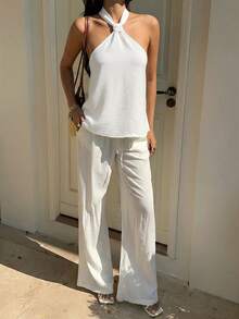 SHEIN EZwear 女士白色编织休闲度假露背上衣 - 白色 - 查看 5