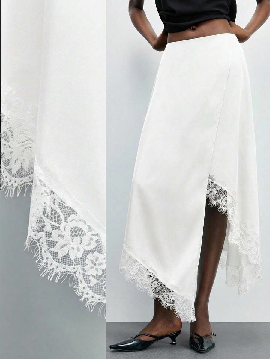 Falda midi ajustada de cintura alta con abertura elegante MAIJA - Blanco - Ver 1
