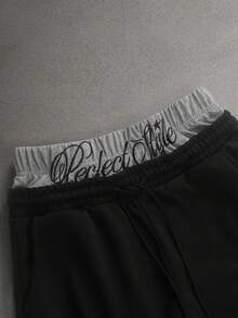 STYNVO Men's Fashionable Contrast Color Waistband Wide Leg Sweatpants - Black - View 3