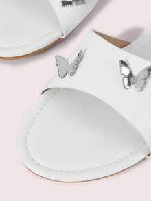 CUCCOO DOLLMOD Sandal đế bằng màu trắng thoải mái cho nữ, sandal đế bằng hình bướm kim loại phong cách ngọt ngào. - trắng - Xem 5