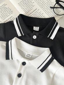 Baby Boys Polo Collar Embroidered Short Sleeve T-Shirt. This Item Combines The Classic Polo Shirt Design With A Fashionable And Lively Embroidered Pattern, - Multicolor - View 4