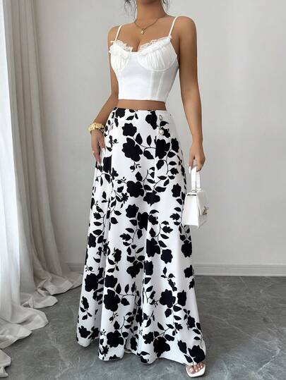 SHEIN Elenzya Women's 2026 Spring/Summer Pale Yellow Satin Elegant Romantic Long Skirt, Suitable For 20-35+ Women For Holidays, Parties, And Daily Wear