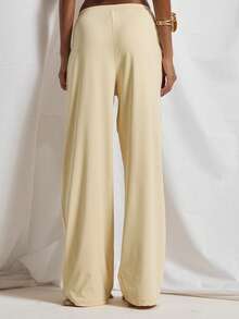 MUSERA Overlayed Ruched Knotted Skirt Wide Leg Flowy Trouser Coord Bottoms Only Cute Holiday Sexy Night Out Vacation Spring Summer Elegant Soleil Drape Beach - Light Yellow - View 4