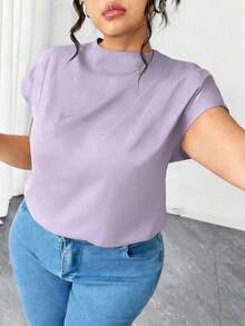 Elenzga Chemise élégante en popeline noire unie pour femmes grandes tailles, printemps/été - Parme - Voir 5