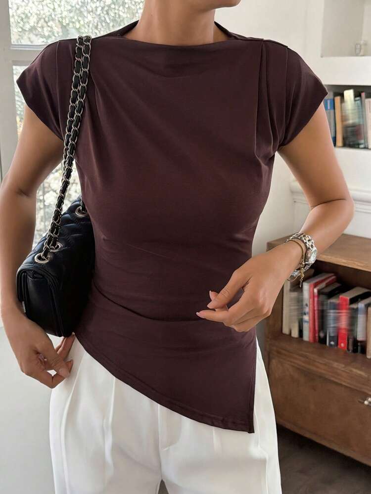 Women's Solid Color Asymmetric Hem T-Shirt Summer
